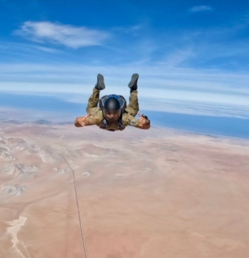 Derek Anderson in military freefall high above the desert